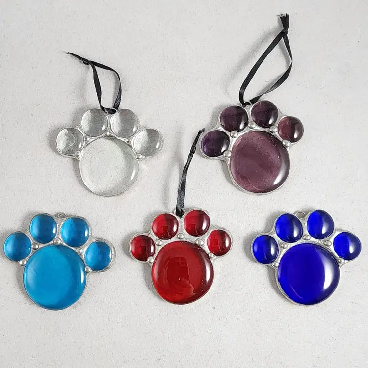 Paw Print Stained Glass Suncatcher Ornament - 2.25"
