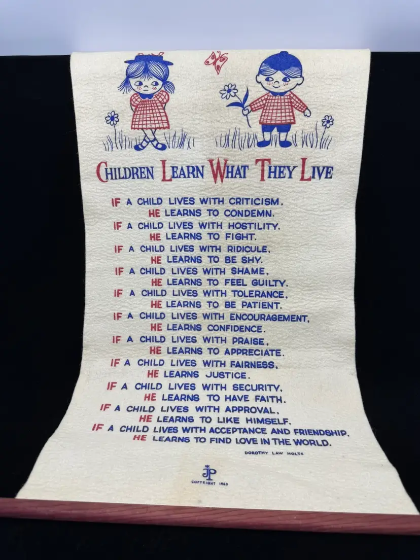 Vintage Children Learn What They Live Dorothy Law Holte 1963 Wall Hanging