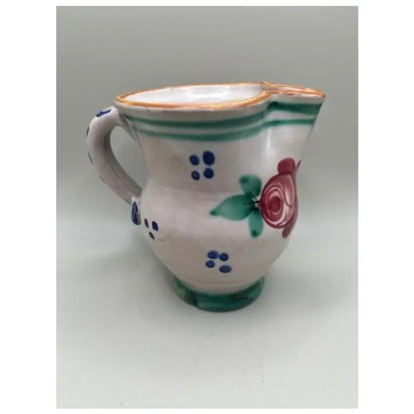 Vintage Italy Vanro Hand-Painted Floral Creamer/ Pitcher ~ Charming Rustic Decor ~ Measures 4 inches tall