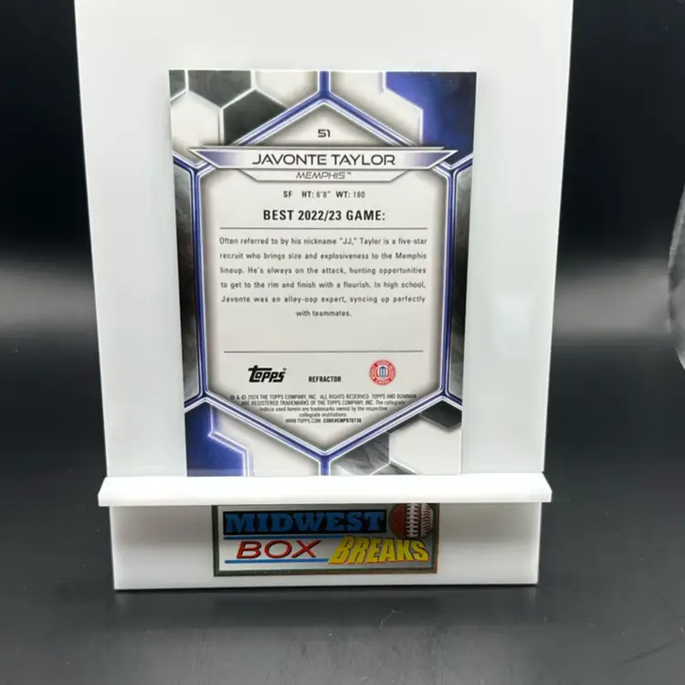 Javonte Taylor Refractor 2024 Bowman’s Best U Memphis MBBCRD