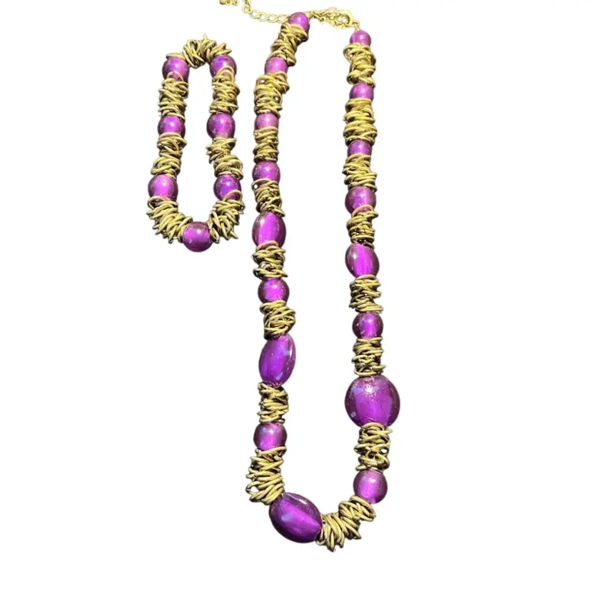 SALE! 25% Off! Purple Glass Beads And Copper Spacers Necklace And Bracelet Set