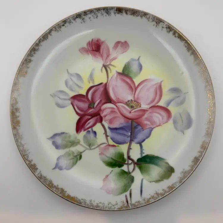 Vintage Japanese Hand Painted Wild Rose Plate 8.25” Marked P-324