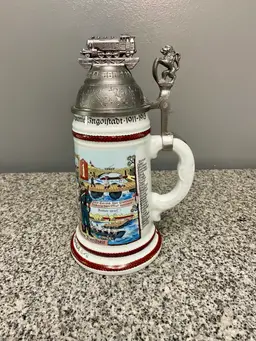 VTG Repro 1904-1906 German Regimental Battalion Beer Stein Pewter Lid W/Train