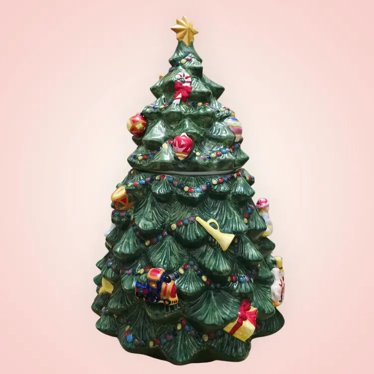 Vtg Christopher Radko Traditions Christmas Tree With Ornaments Cookie Jar 13"