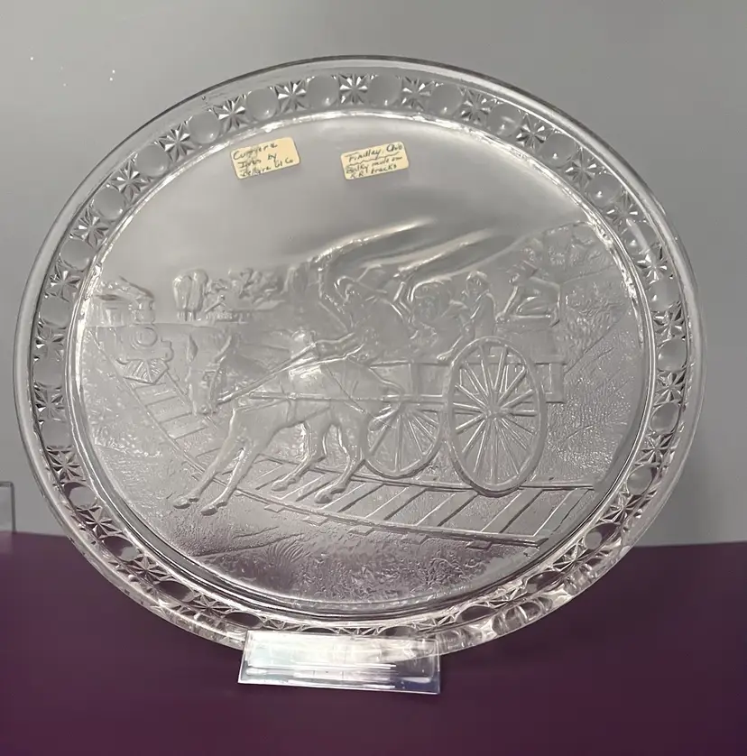 Antique EAPG Findlay Or Bellaire Glass Balky Mule On Railroad Tray