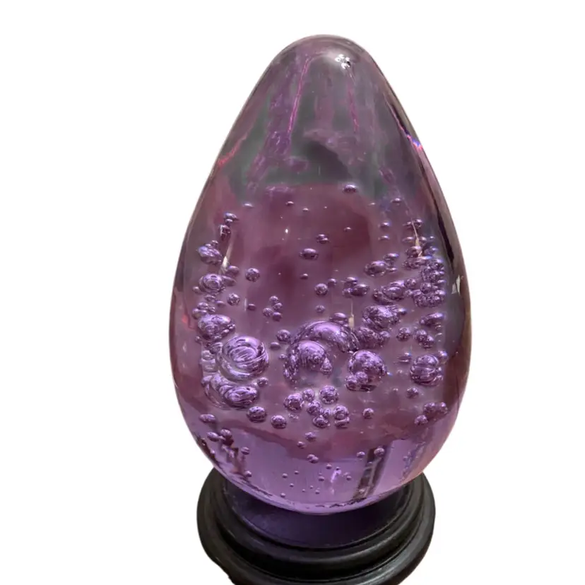 Vintage Konst Glashyttan Urhult (Sweden) Purple Bubble Studio Art Glass Paperweight 5” X 3”READ