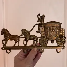 Vintage Solid Brass Horse & Carriage Wall Hanging Hooks