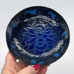 Enamel On Copper Plate Trinket Dish Blue  | 5.5” (*read)