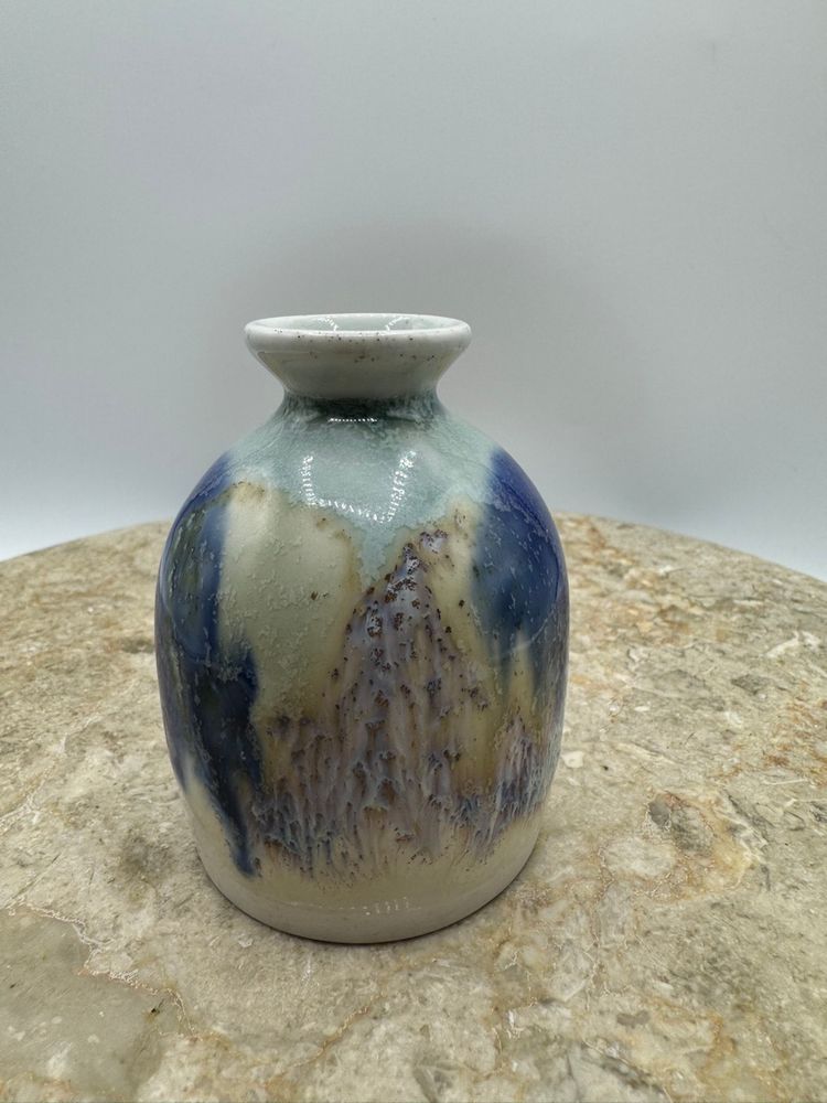 Hand Signed Studio Art Pottery Vase Blue Purple Brown