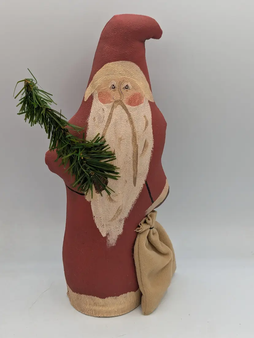 Vintage Mala Brady Folk Art Father Christmas Santa Claus Hand Painted Cloth