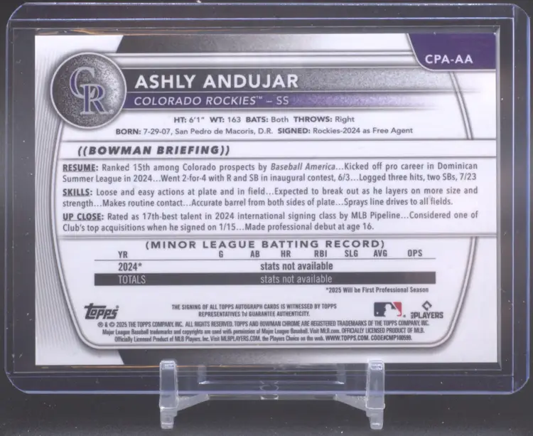 2025 Bowman Chrome Green Grass Refractor Auto /99, Ashly Andujar, Colorado Rockies