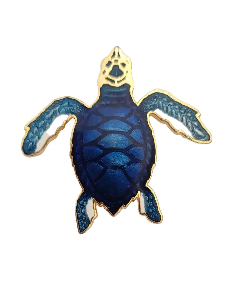 1987 Wm Spear Gold Tone Blue Enamel Sea Turtle Pin, Signed E671