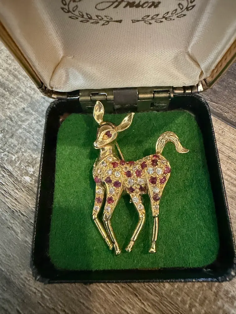 Vintage Reindeer Rhinestone Brooch