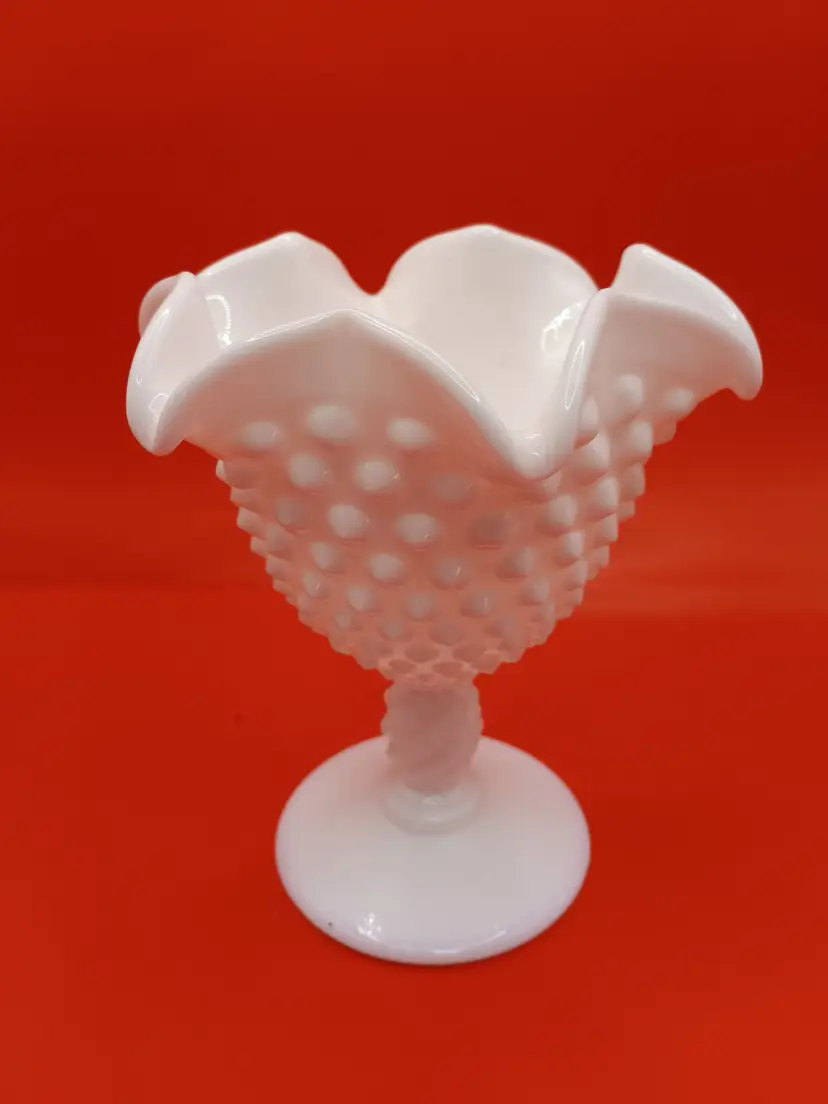 Vintage Fenton White Milk Glass Hobnail Pedestal Compote