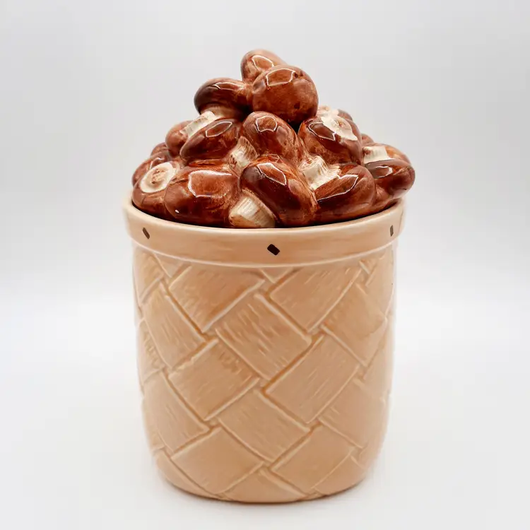 Vintage Mushroom Canister Basketweave Brown Beige H&HD 1993 Mexico