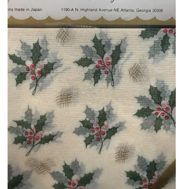 Baumgarten’s Vintage New Old Stock Holly Rice Paper Silk Napkins 6.5”