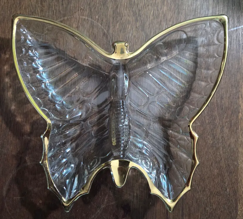 Vintage Jeanette Butterfly glass dish with gold trim