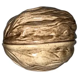 Arnel's Walnut Bowl 5" Lidded Brown Glazed Nut Bar Decor Whimsical 1971 Vintage