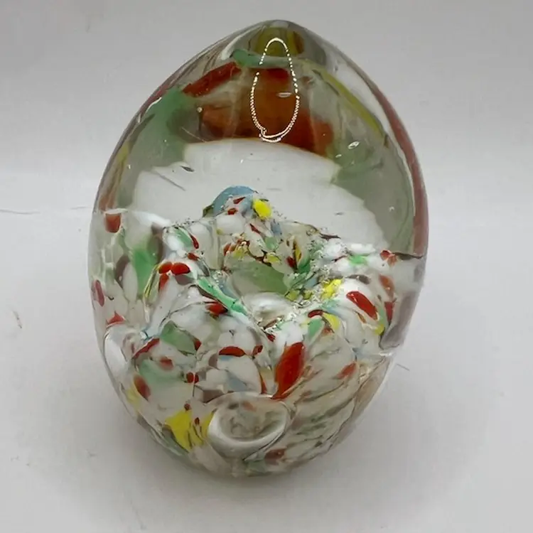 Multicolor Confetti Controlled Bubble Teardrop Art Glass Paperweight