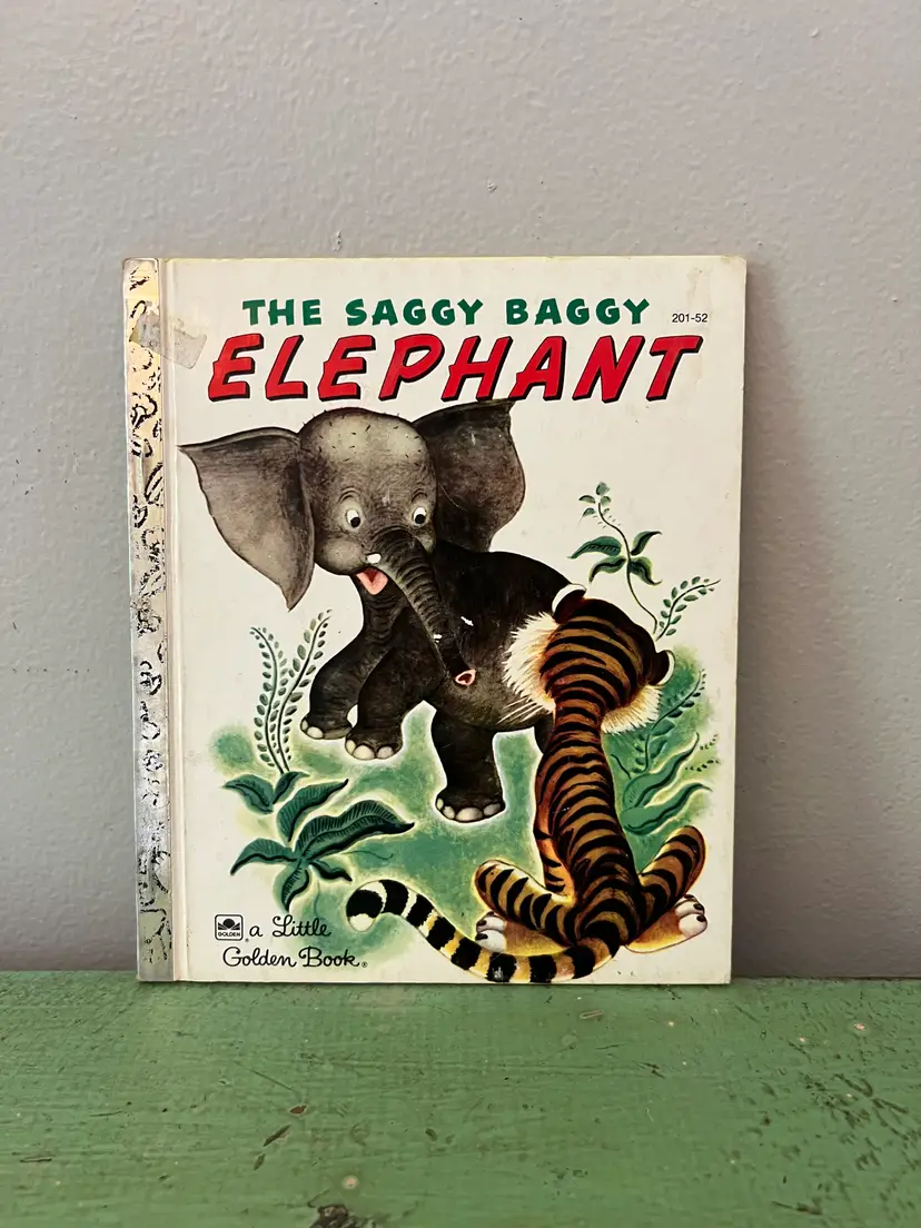 1974 The Saggy Baggy Elephant by K & B Jackson. Vintage Little Golden Book. Classic Children's Bedtime Story.