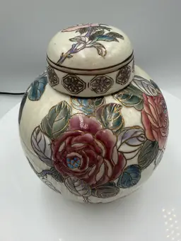 Vintage Floral Cloisonné Ginger Jar