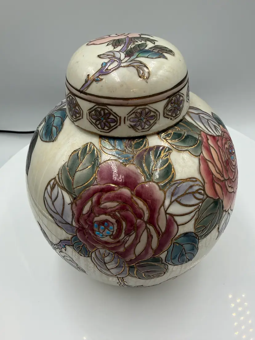 Vintage Floral Cloisonné Ginger Jar