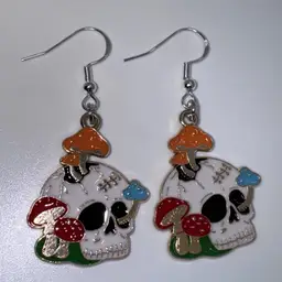 Halloween Spooky Skull, Mushrooms & Roses Shaped Charm Handmade Dangle/Fishhook Earrings