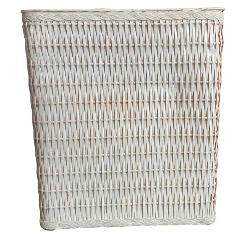 Vintage Of White/Cream Wicker Waste Basket Trash Can