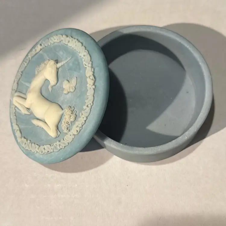 Vintage Incolay Stone Unicorn Trinket Box
