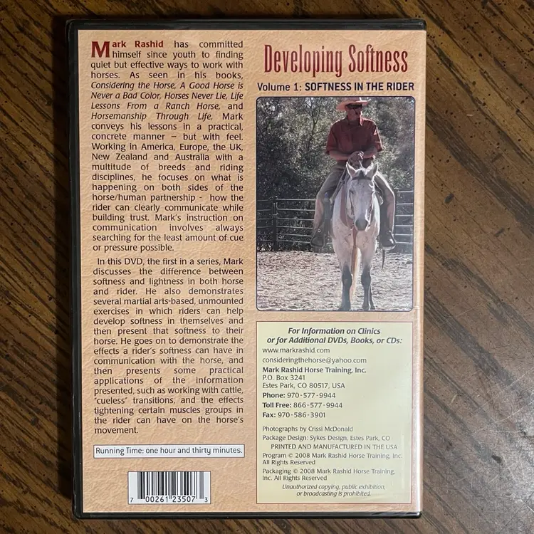 Developing Softness DVD. Volume 1: Softness In The Rider. By Mark Rashid
