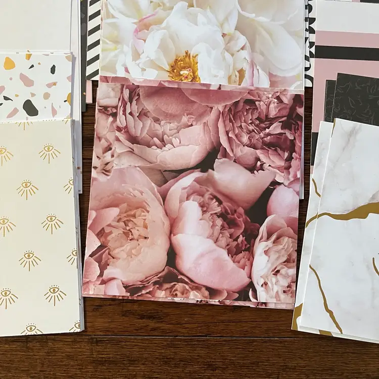 50 Sheets Card Stock Junk, Journaling, Crafting Scrapbooking 6x6 Pink, Black, Gold White