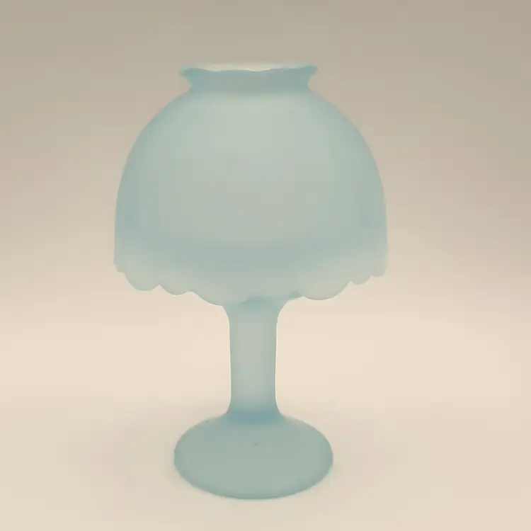 Light Powder Blue Satin Glass Fairy Lamp Light Votive Tealight Candle Holder Pedestal Base