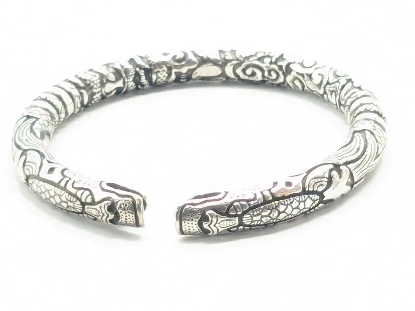 Two-Headed Dragon/Snake Cuff Bracelet Silver Tone Rattles