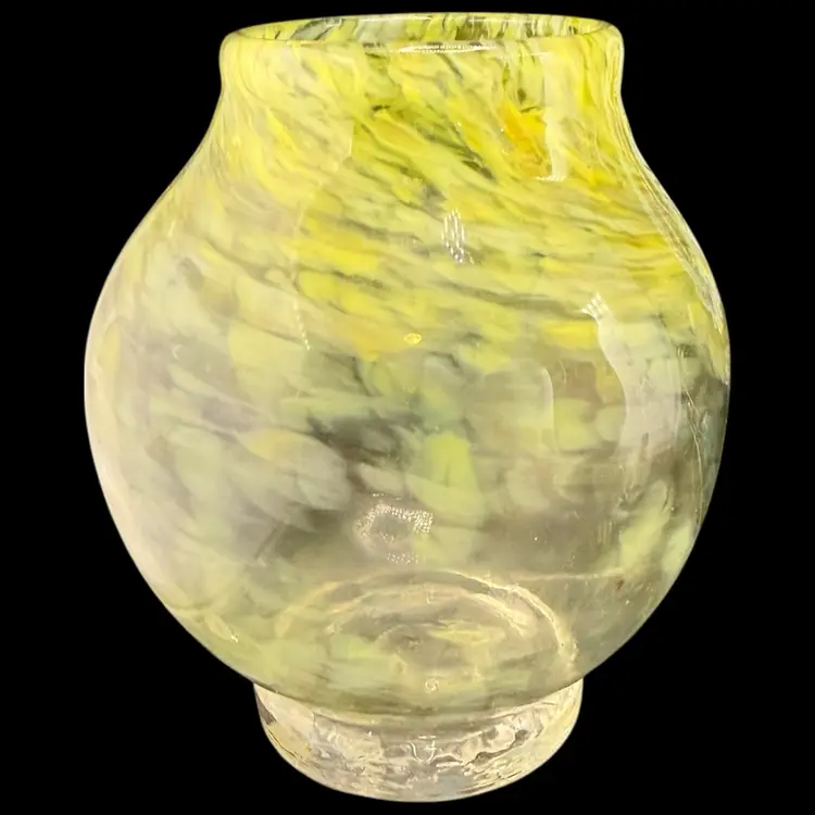 Yellow Swirl Hand Blown Glass Vase 5”