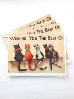 4 x  Cat Tails Good Luck Greeting Cards and Envelopes