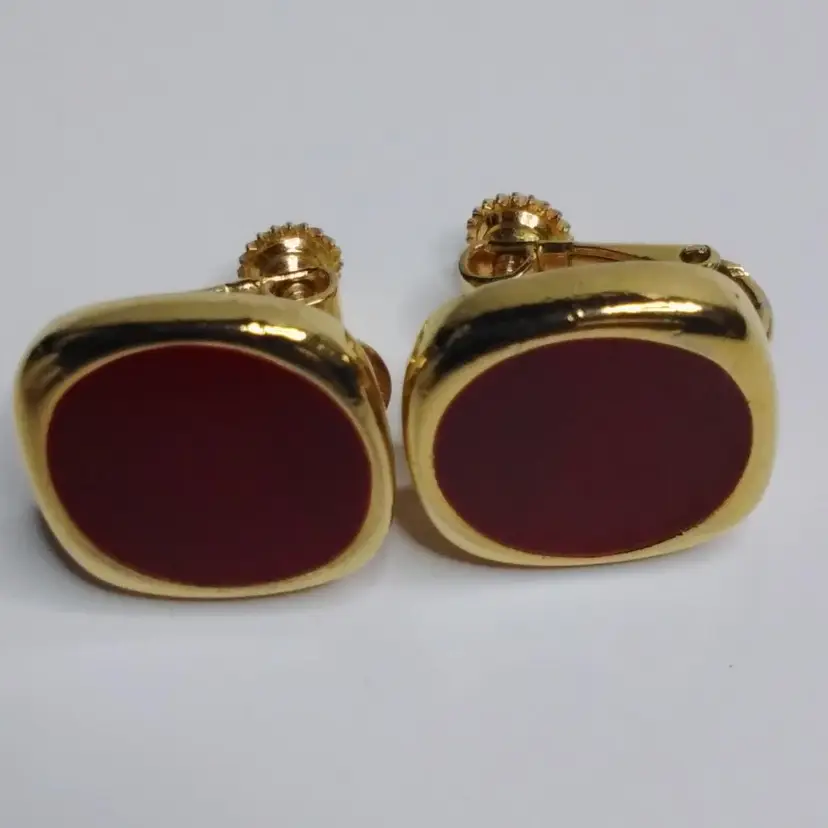 Trifari Screw Back Red Earrings