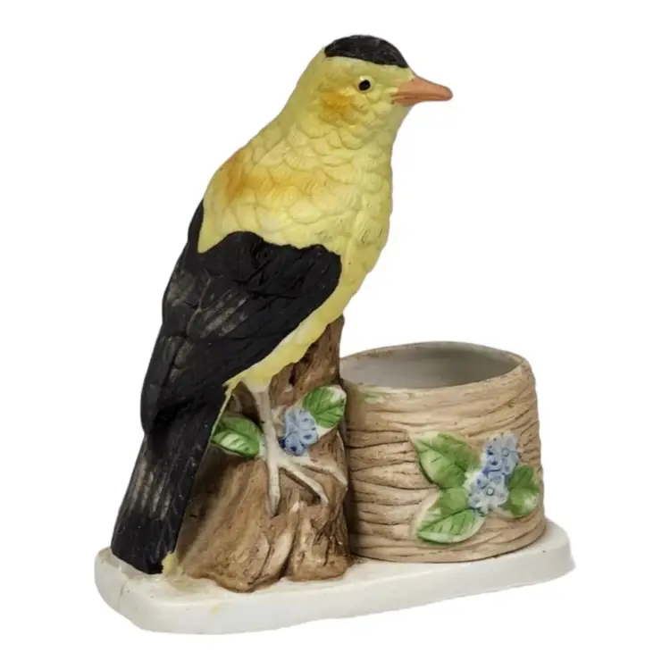Lovekin Songbirds Fine Bisque Porcelain Hand Painted Candle Holder Figurine