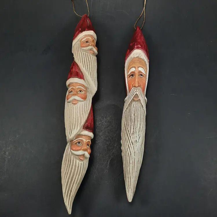 Rustic Old World Santa St Nicholas Face Christmas Ornaments Set of 2