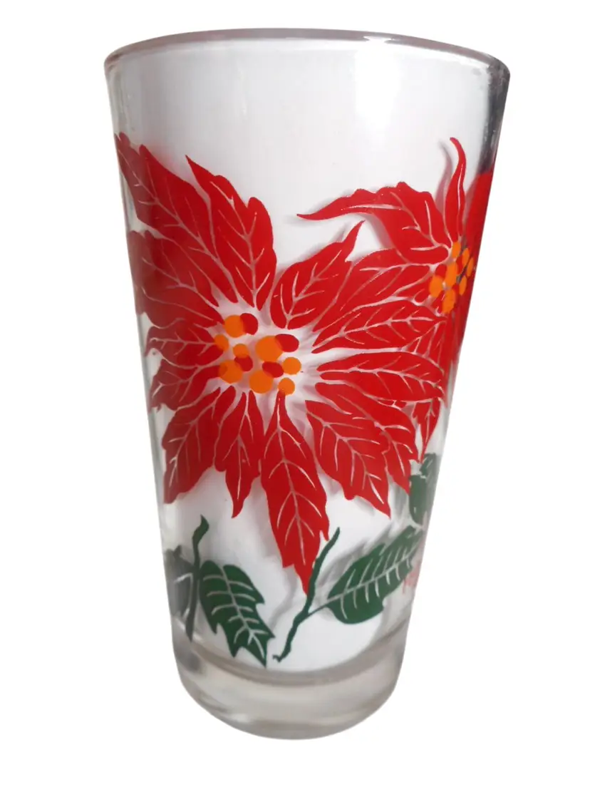 MCM Boscul Peanut Butter Glass Tumbler Red / orange Poinsettia Estate 5" #12