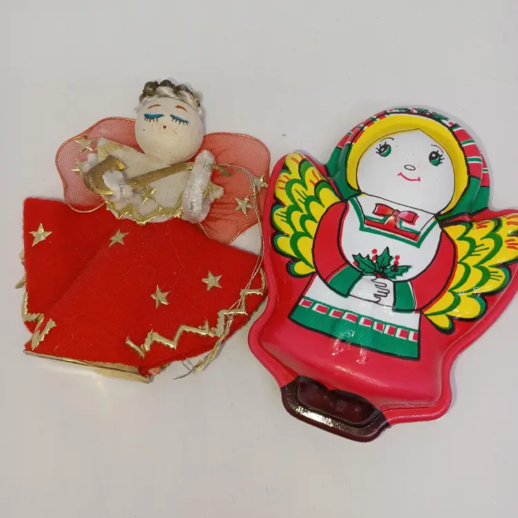 Vintage Angel Christmas Ornaments Decorations Spun Angel Blowmold Angel