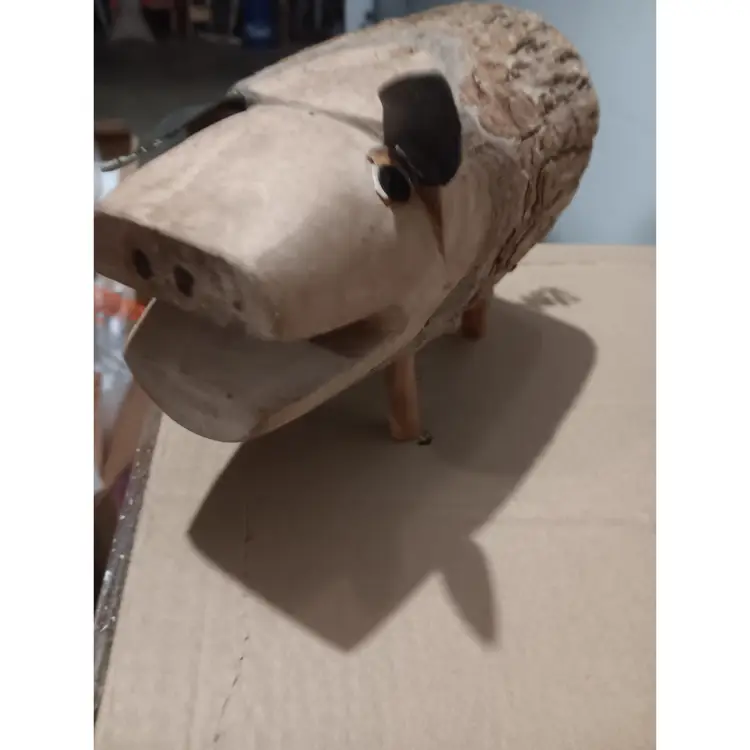 Rustic Wooden Pig Sculpture