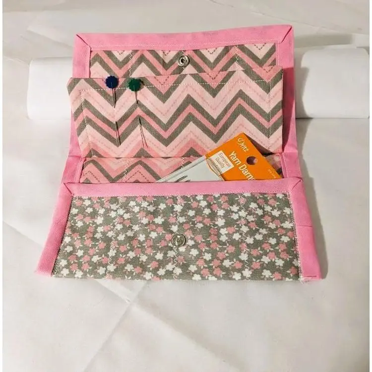 Handmade Needle Keeper Organizer Set, 3 pieces.  Grey and Pink Floral Print