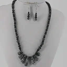 Chinese Writing Stone Gemstone Necklace & Earring Set