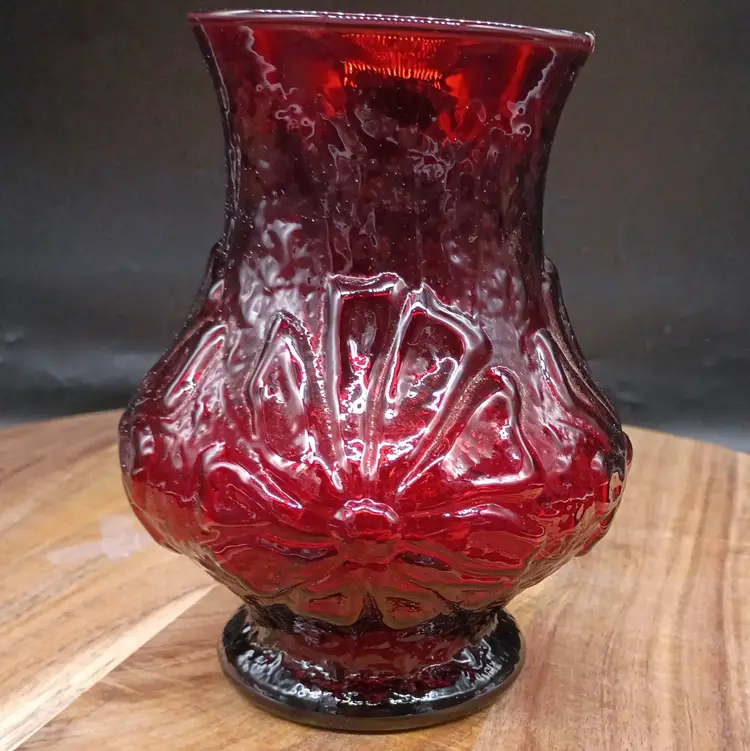 Vintage Anchor Hocking Royal Ruby Red Glass Vase Rain Flower Cosmos Vase