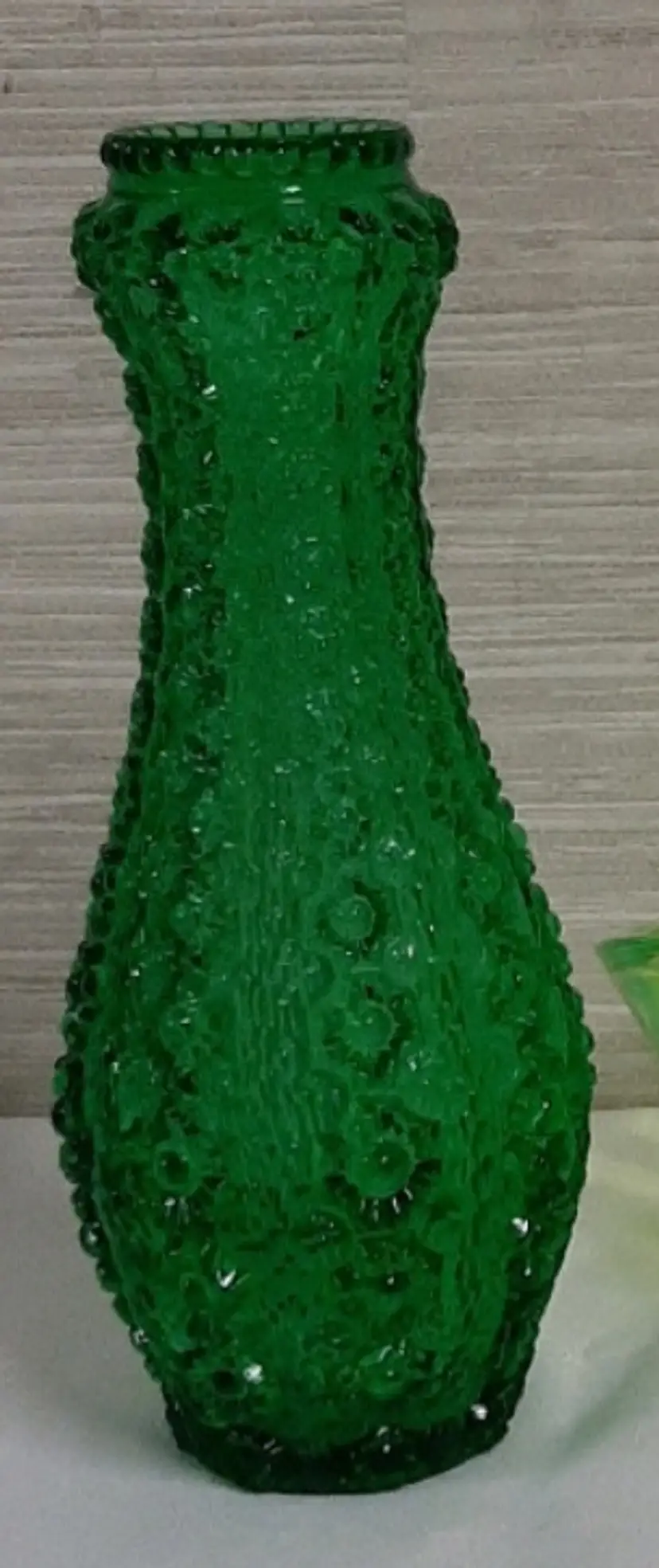 Vintage Green Glass Vase - 10 Inches Tall