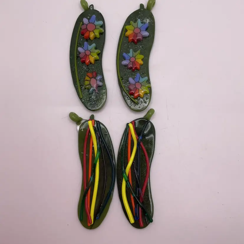 Made by Me! Fused Glass Rainbow Pickle Ornament 3.25” Handcrafted Studio Art