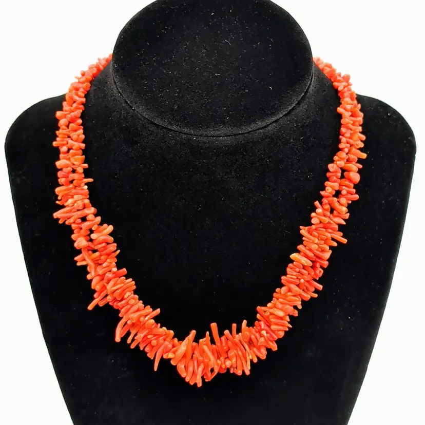 Vintage Red Branch Coral Double Strand Choker Short Necklace