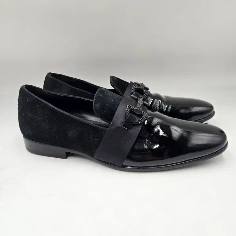 Aldo Black Patent Suede Leather Horse Bit Loafer US Men's 10 Formal Black Tie