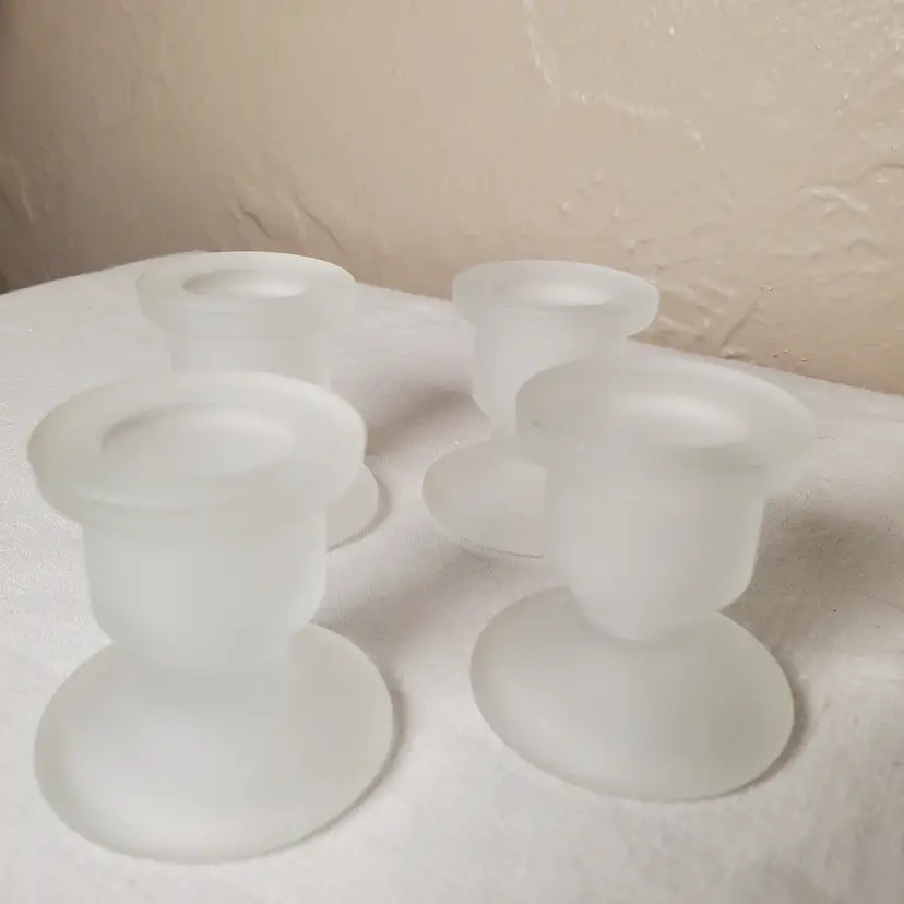 Set of 4 Small Frosted Glass Candle Holders