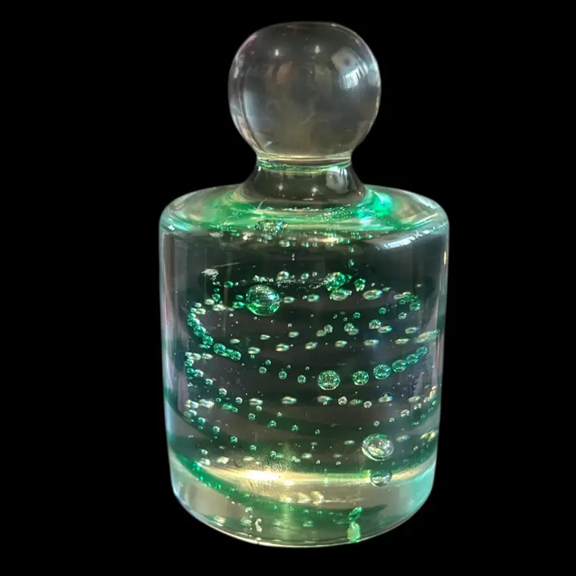 Vintage Jaffe Rose Czech Art Glass Green Ribbon W/ Bubbles Paperweight